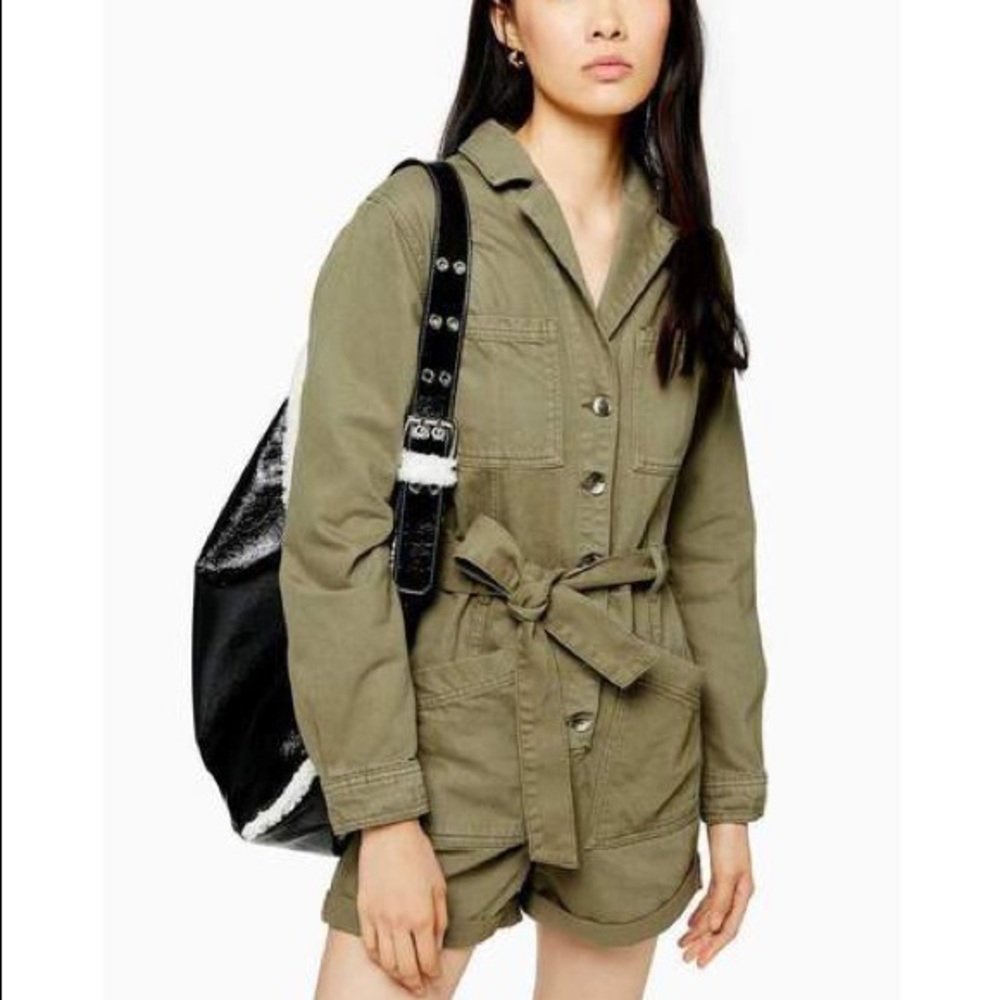 Khaki Green Long Sleeved Denim Romper